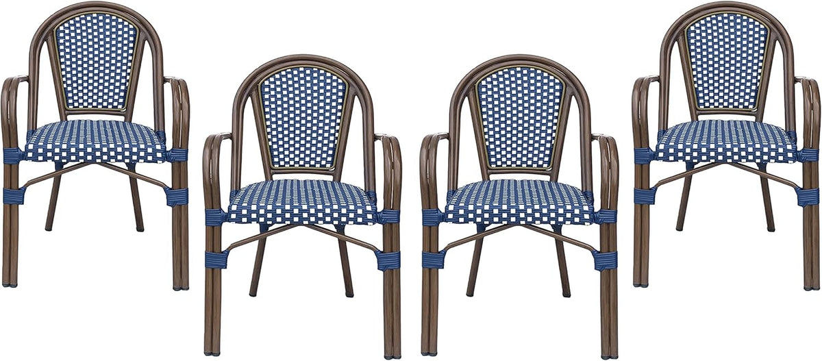 Brianna Bistro Chairs, Navy Blue + White + Brown Wood