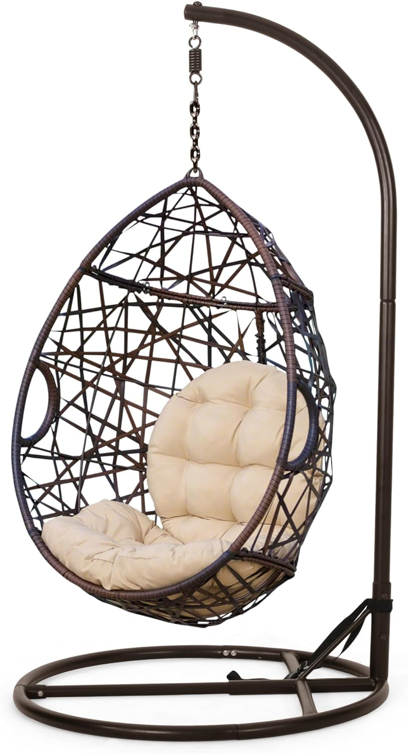 CKH Wicker Tear Drop Hanging Chair, Brown