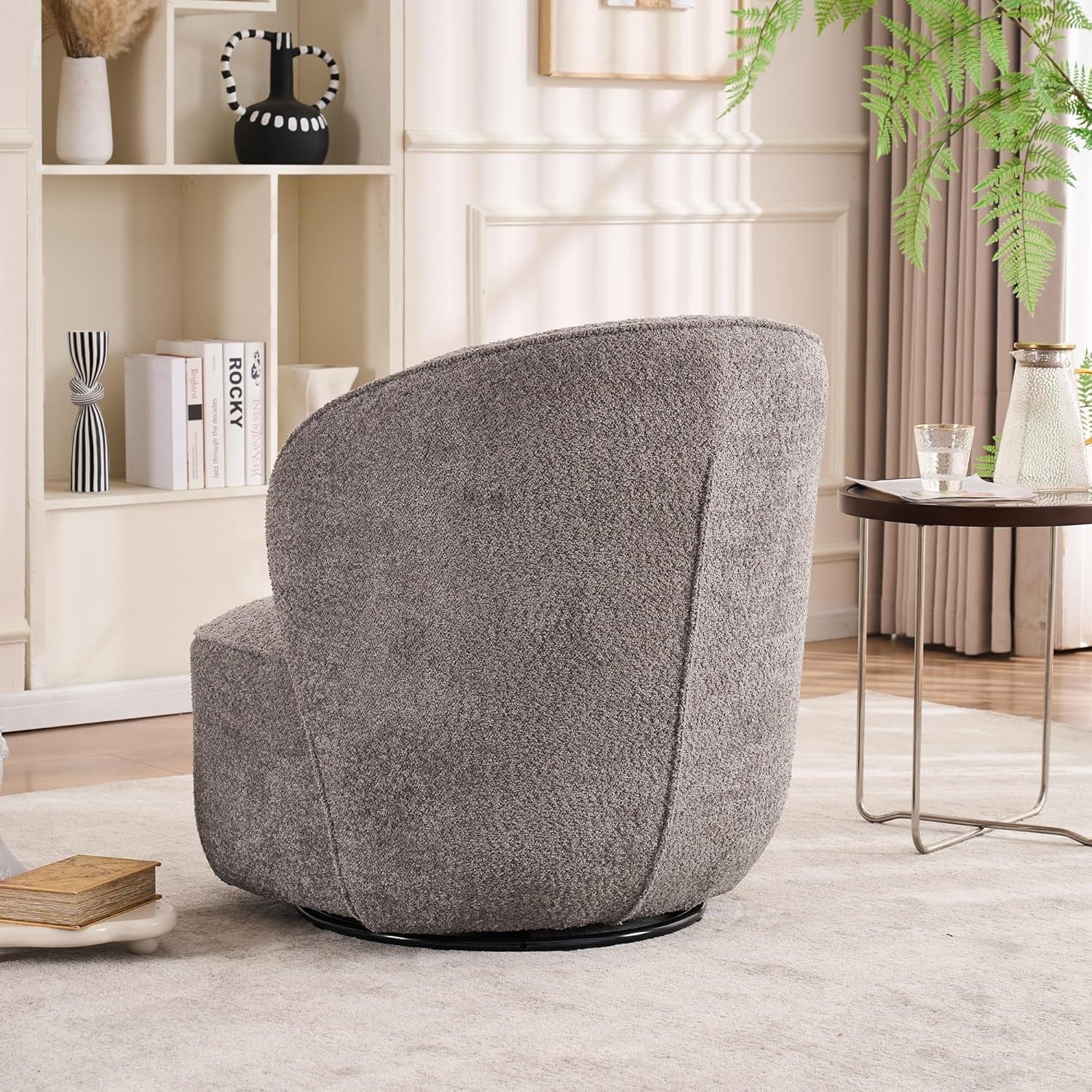 Kidol&Shellder Swivel Accent Chair Living Room Chairs Comfy Reading Chair for Bedroom Accent Chairs for Living Room Single Sofa Chair Modern Barrel Chairs Upholstered Side Boucle Chair(Gray,1)
