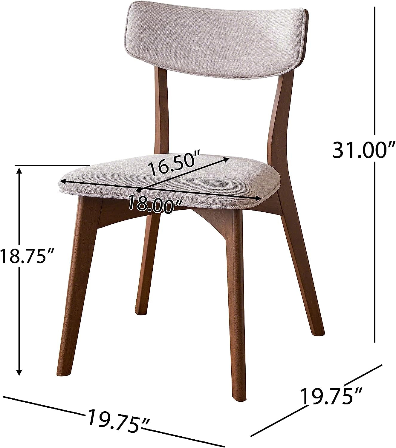 Abrielle Mid-Century Modern Dining Chairs with Rubberwood Frame, 2-Pcs Set, Light Beige / Natural Walnut