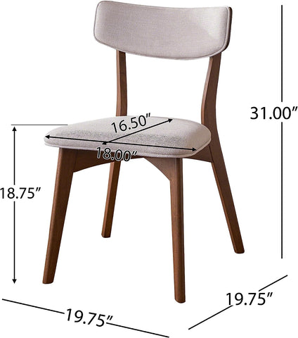 Abrielle Mid-Century Modern Dining Chairs with Rubberwood Frame, 2-Pcs Set, Light Beige / Natural Walnut