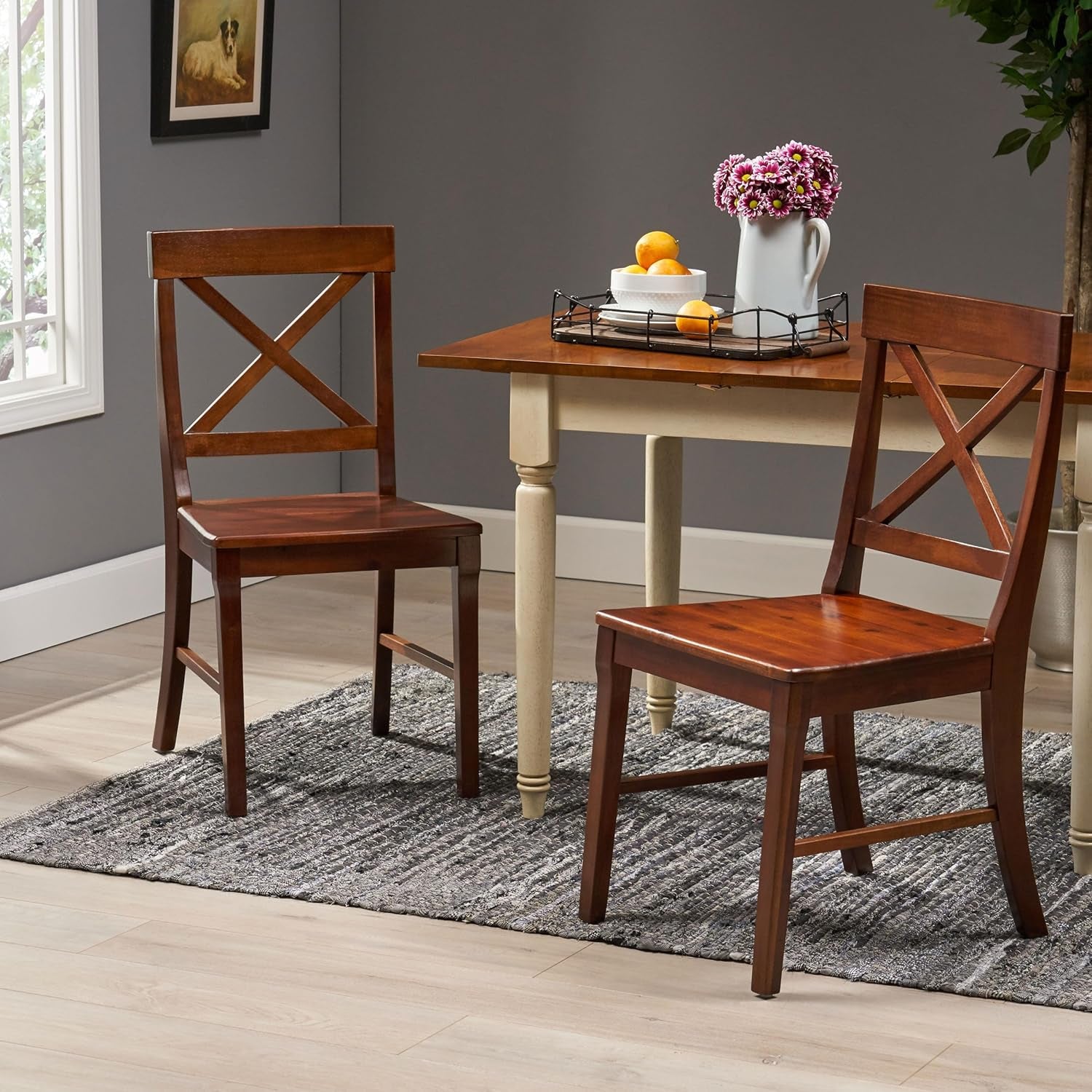 Bostwick Farmhouse Acacia Wood Dining Chair (Set of 2), 17.75 "W X 21 "D X 35 "H, Rich Mahogany