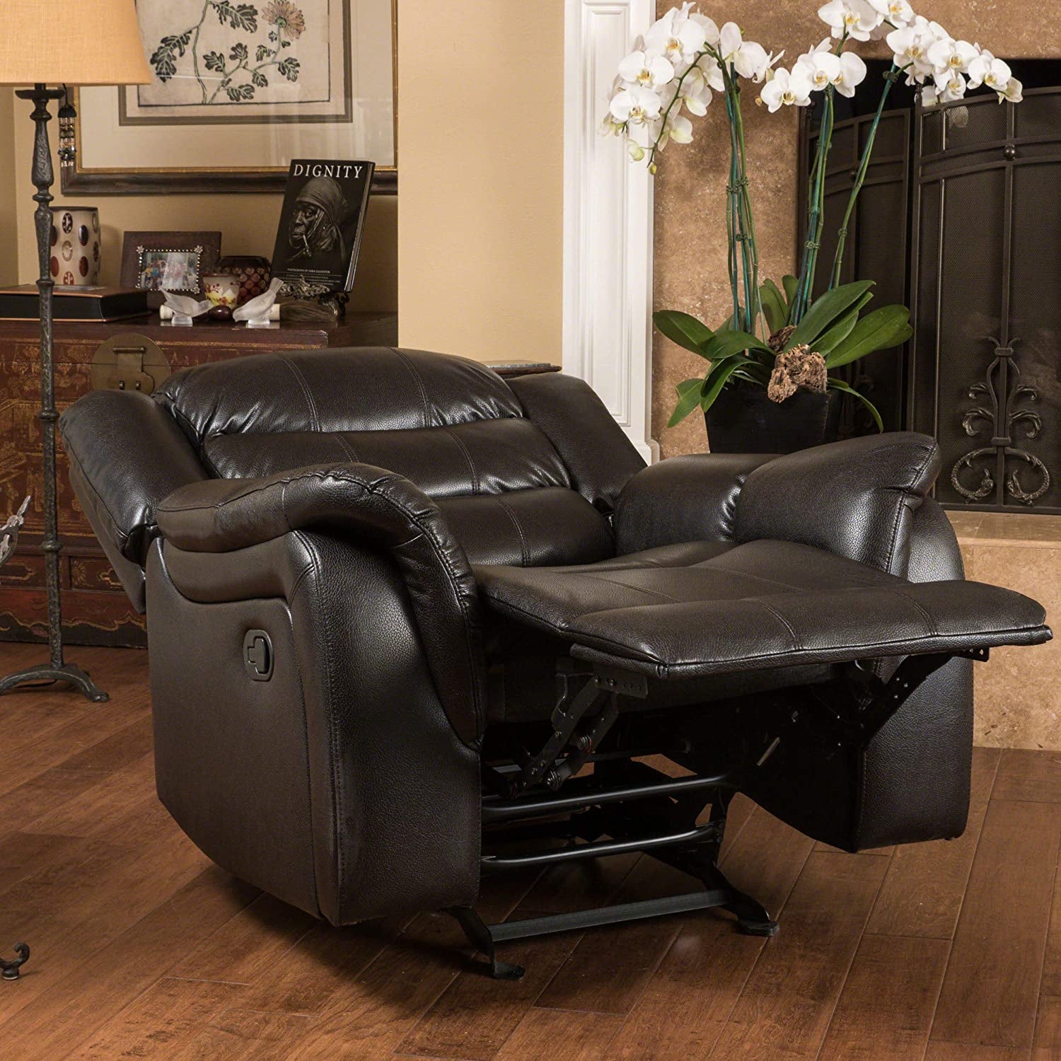 Gdfstudio  Merit Black Leather Recliner/Glider Chair