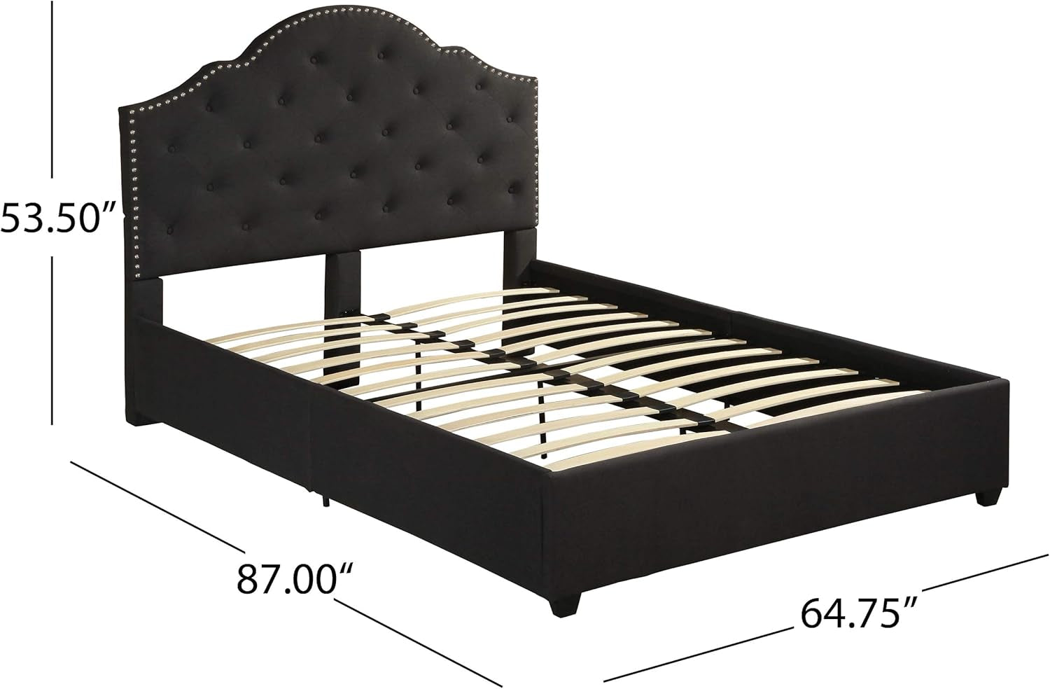 Gentry Queen-Size Bed Frame Fully-Upholstered Button-Tufted Black