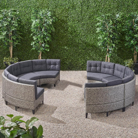 Pema Outdoor 8 Seater Sectional Sofa, 105.5 "W X 29.25 "D X 27.5 "H, Mixed Grey+Mixed Black