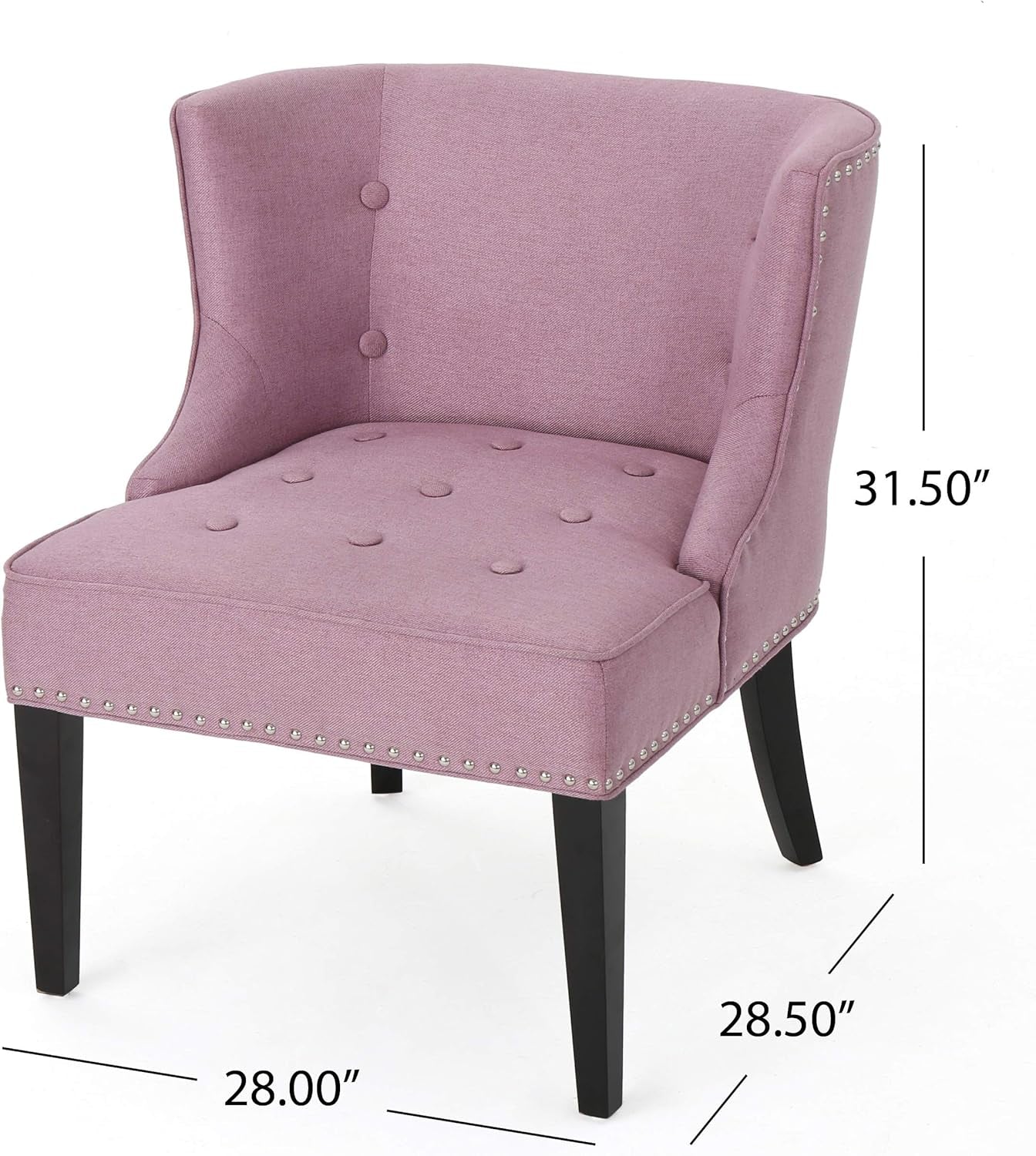Adelina Occasional Chair Wing Back Nail Head Accents Button Tufted Corded Fabric Lavender, Light Lavendar