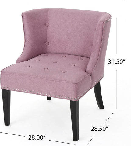 Adelina Occasional Chair Wing Back Nail Head Accents Button Tufted Corded Fabric Lavender, Light Lavendar