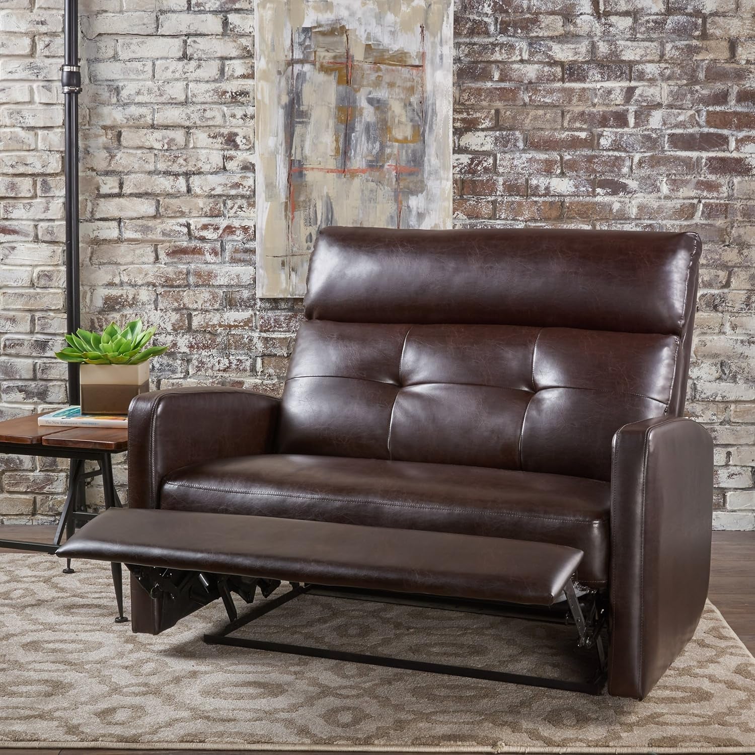 Halima Leather 2-Seater Recliner, Brown, 37. 01 X 46. 46 X 39. 96 Inches