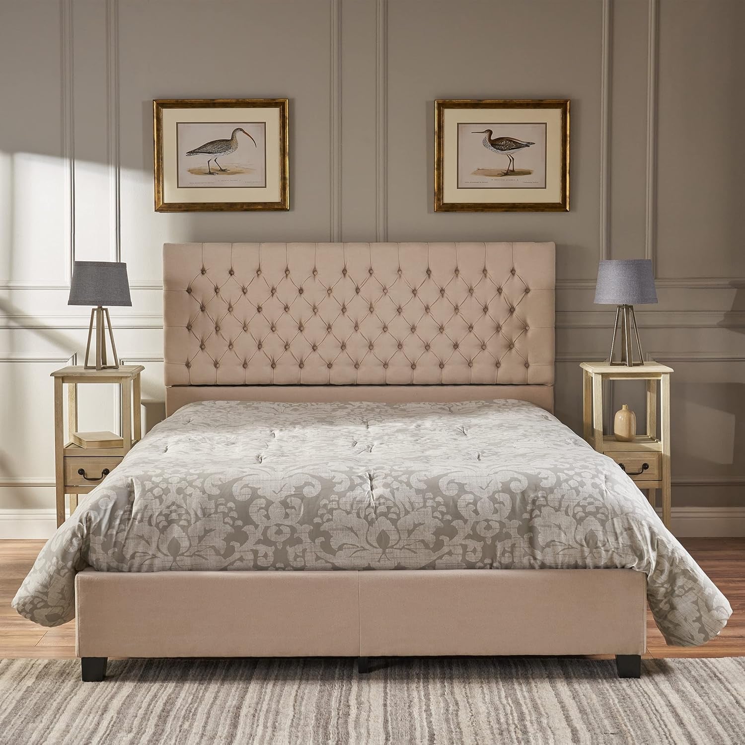 CKH Fully Upholstered Fabric Bed Set, Queen, Ivory