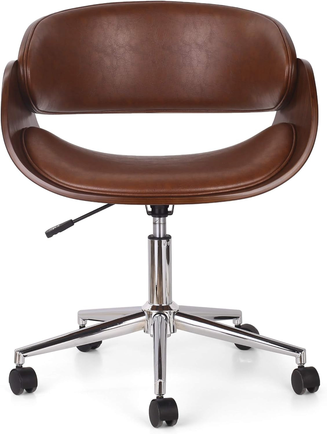 Brinson ARMLESS Office Chair, Cognac Brown + Chrome + Walnut