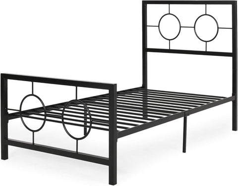 Francoise Modern Iron Twin Bed Frame, Flat Black