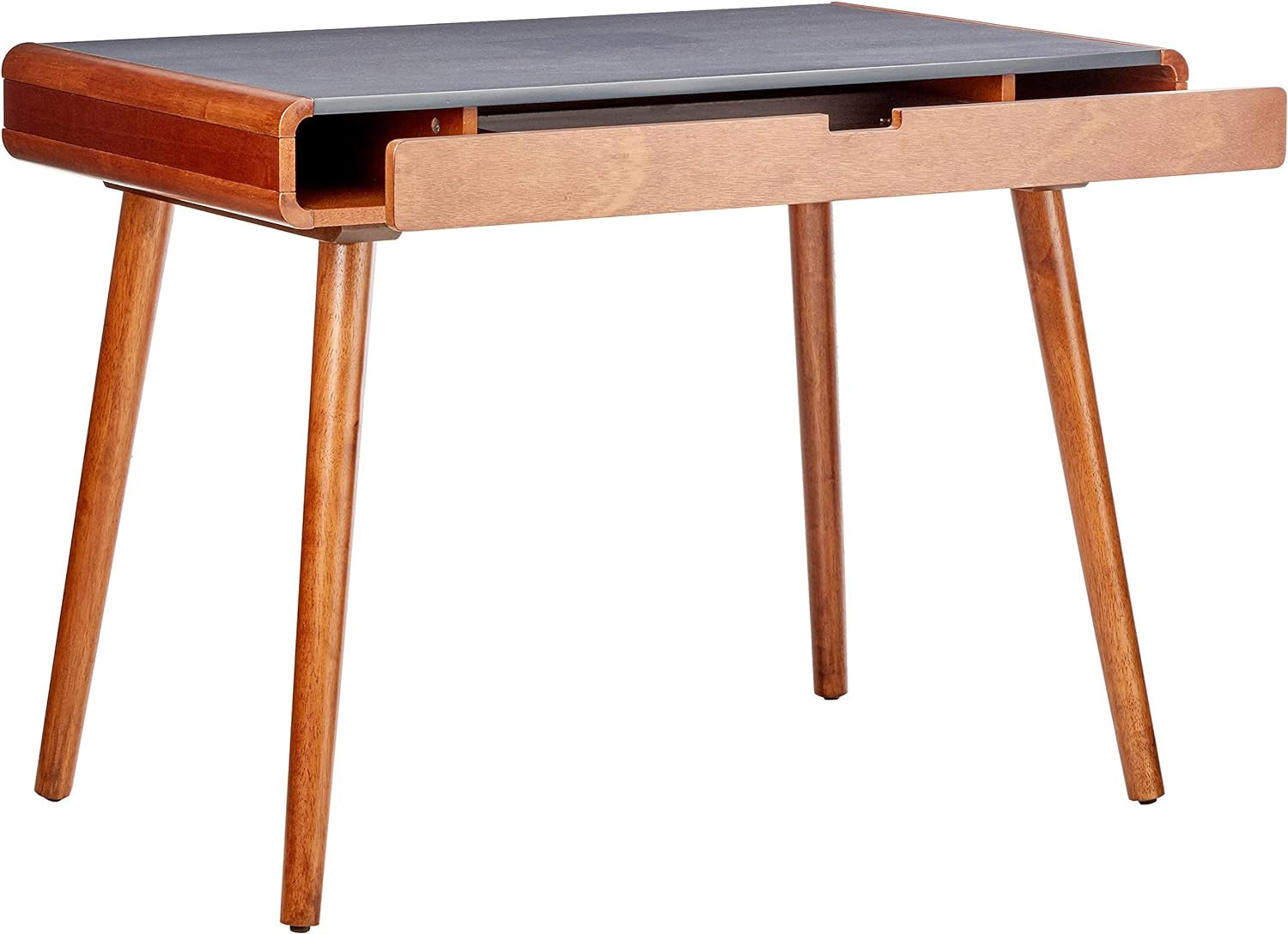 Peninah Mid-Century Rubberwood Writing Desk, Charcoal Grey / Medium Brown