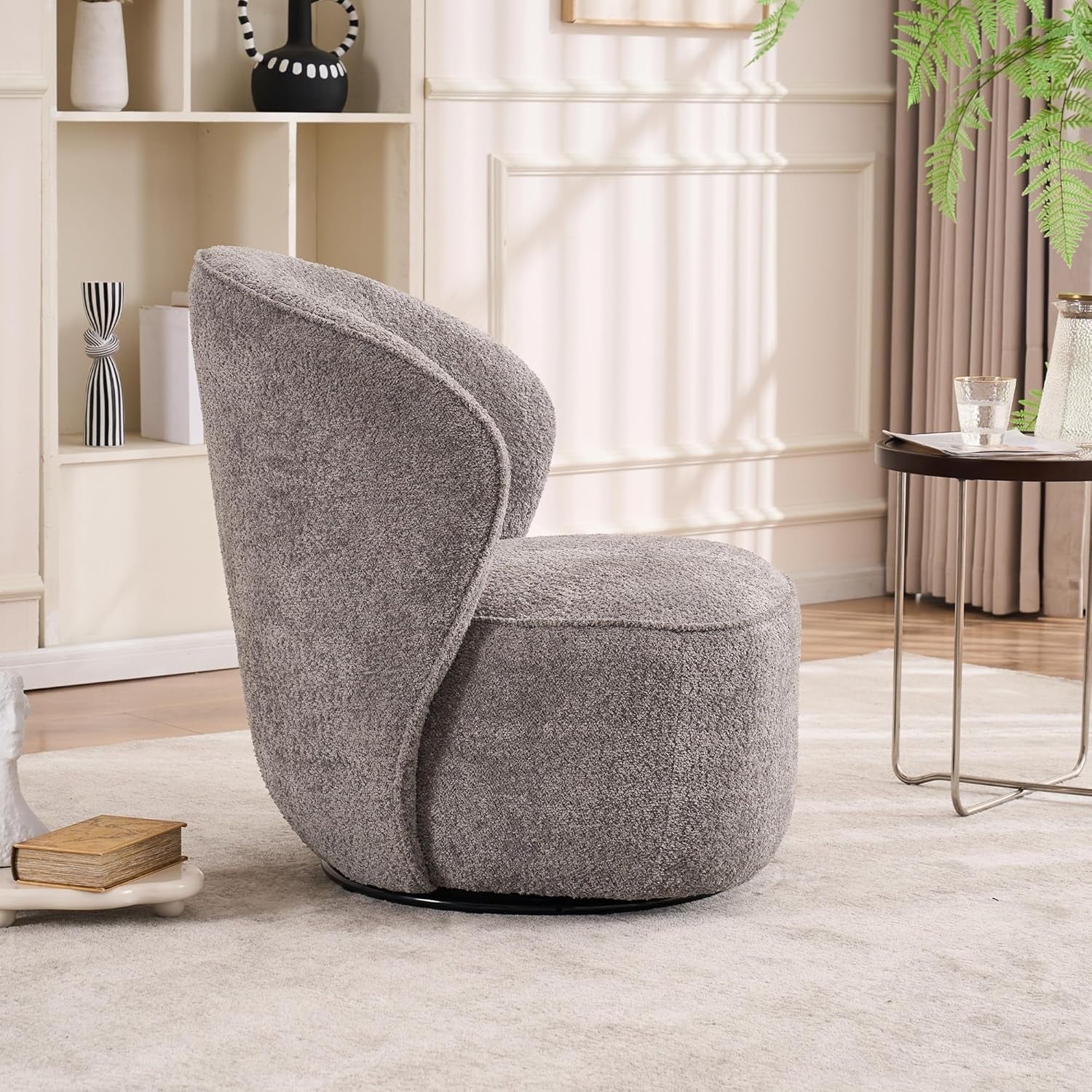 Kidol&Shellder Swivel Accent Chair Living Room Chairs Comfy Reading Chair for Bedroom Accent Chairs for Living Room Single Sofa Chair Modern Barrel Chairs Upholstered Side Boucle Chair(Gray,1)