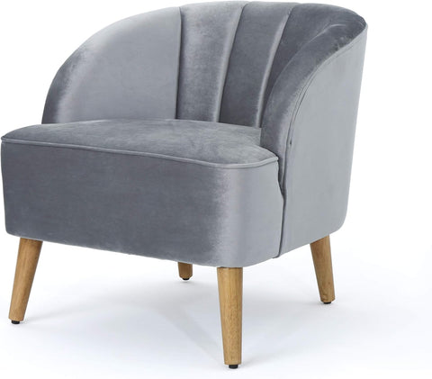 Amaia Modern Velvet Club Chair, Pewter / Walnut