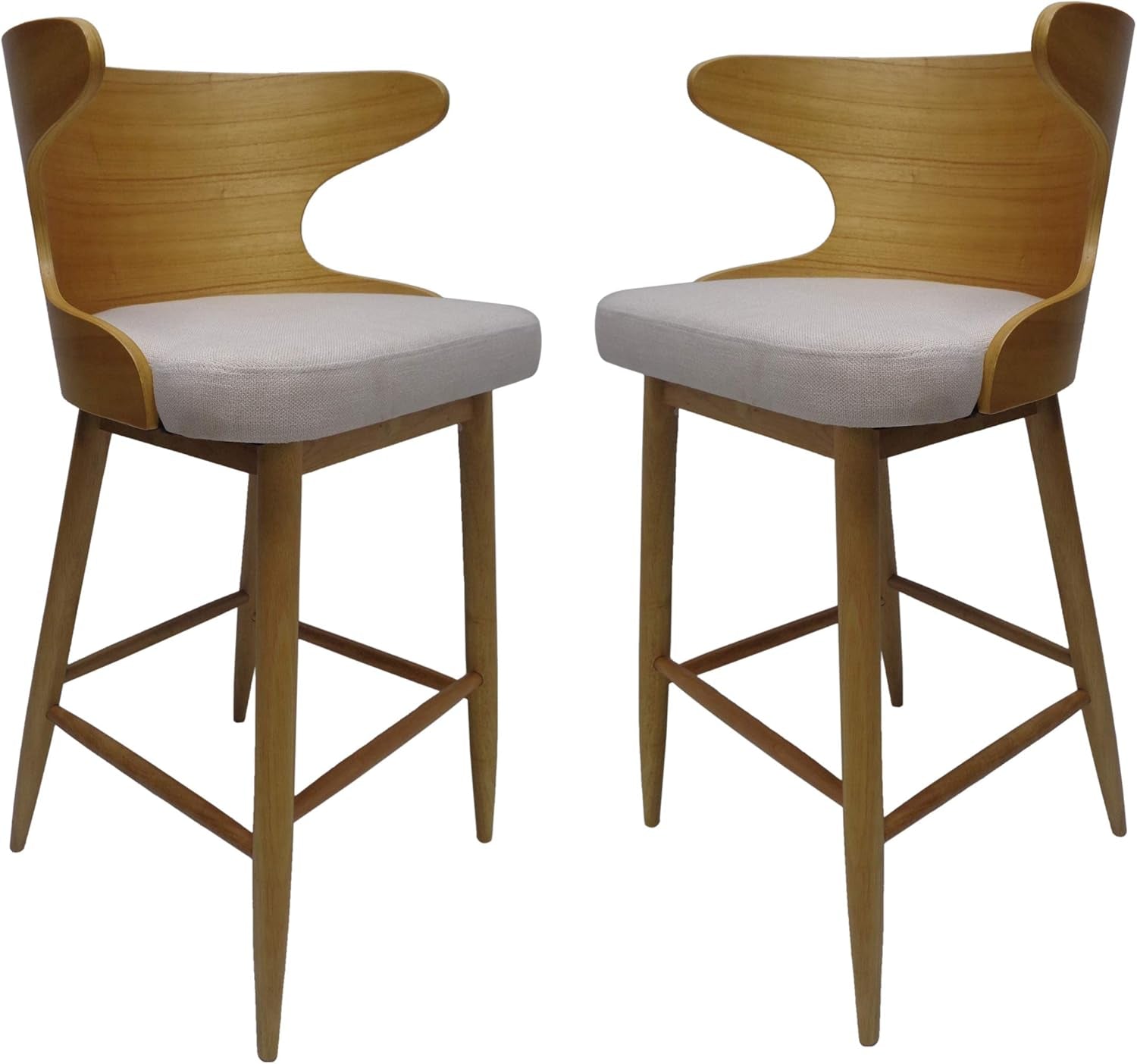 Gdfstudio  Truda Mid Century Modern Fabric Barstools Set of 2 in Light Beige