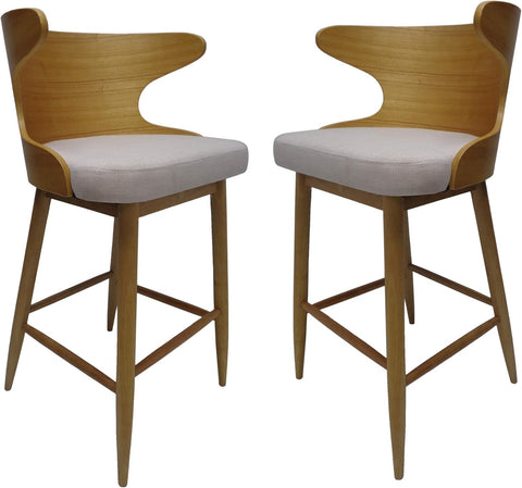 Gdfstudio  Truda Mid Century Modern Fabric Barstools Set of 2 in Light Beige