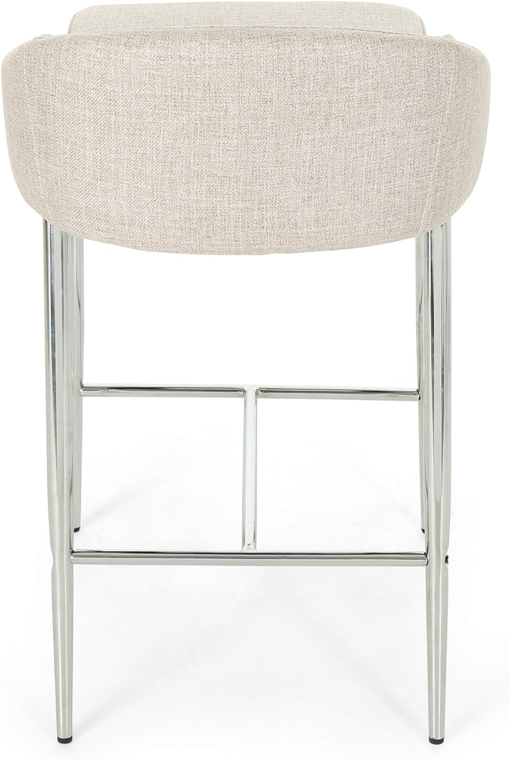 Fanny Counter Stools, Modern, Upholstered, Chrome Iron Legs, Beige (Set of 2)