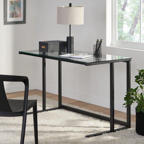 Eghan Tempered Glass Computer Desk, Black