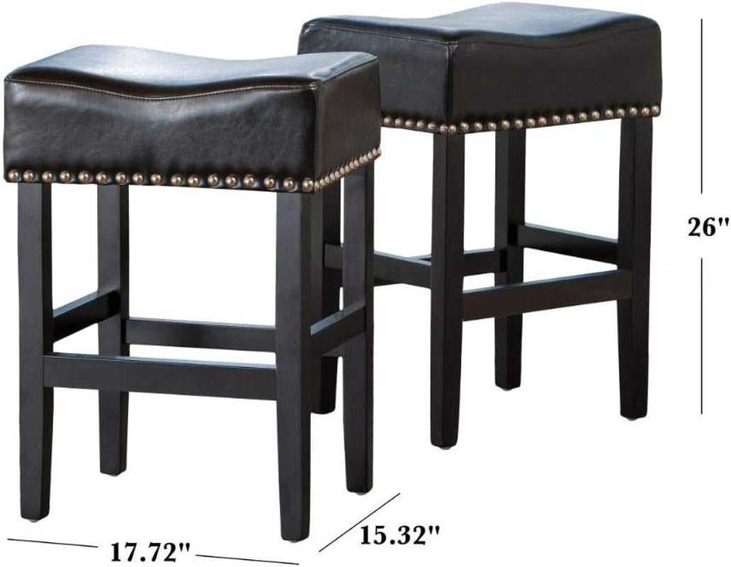 Lisette Backless Leather Counter Stools, 2-Pcs Set, Black