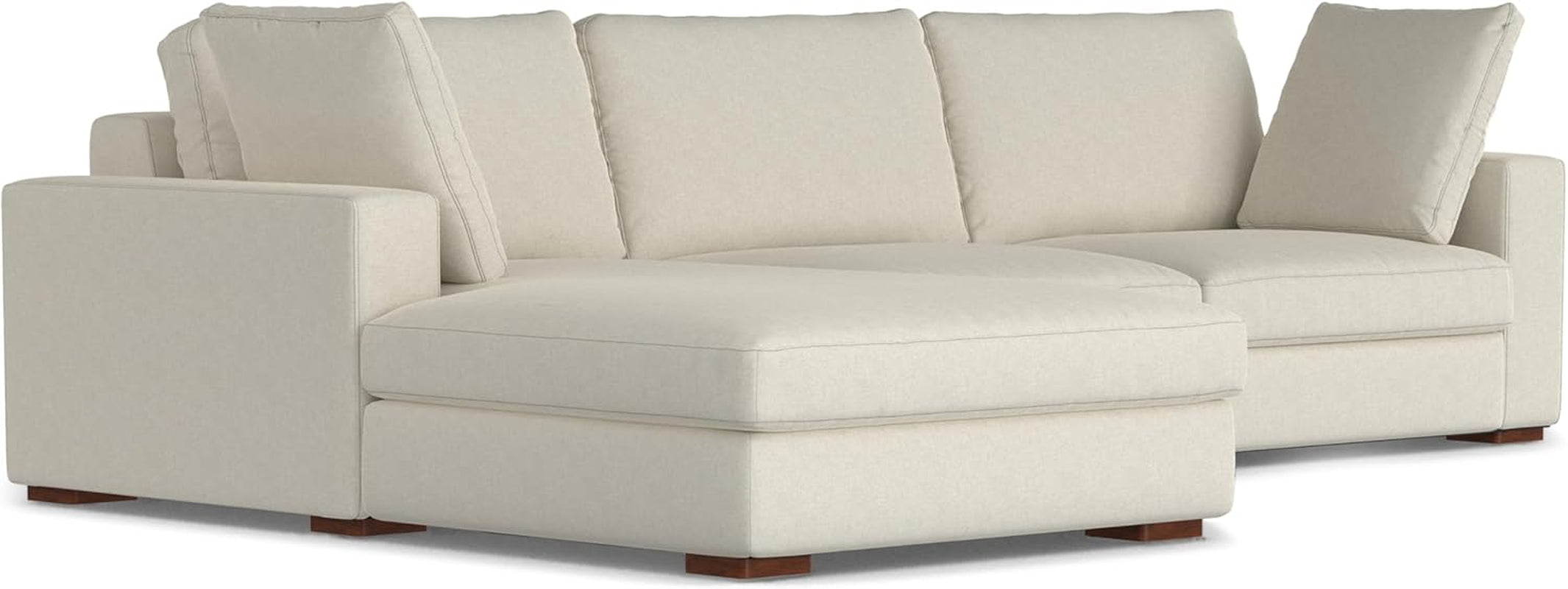 Charlie Left-Facing Sectional Sofa in 100% Recycled Polyester Tightly Woven Performance Fabric, Cream, 122-Inches Wide, Handcrafted Contemporary Style L-Shaped Couch with Chaise