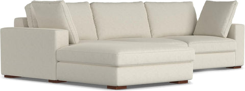 Charlie Left-Facing Sectional Sofa in 100% Recycled Polyester Tightly Woven Performance Fabric, Cream, 122-Inches Wide, Handcrafted Contemporary Style L-Shaped Couch with Chaise