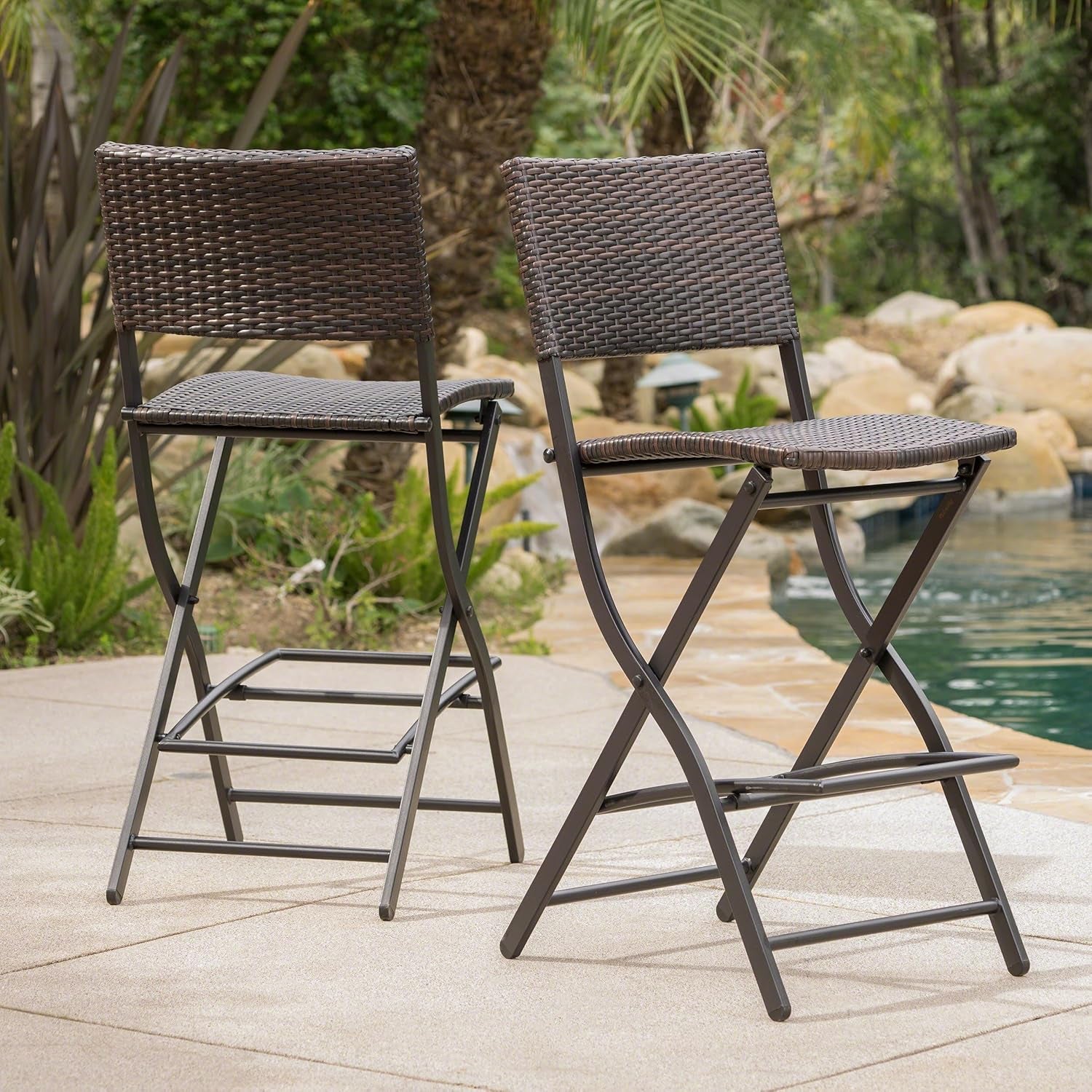 Margarita Outdoor Wicker Barstools, 2-Pcs Set, Multibrown