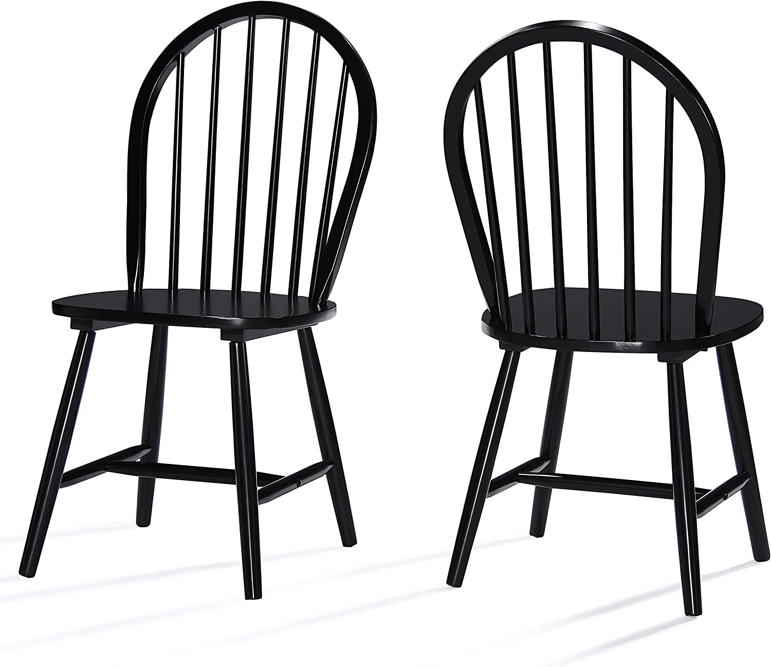 Declan Farmhouse Cottage High Back Spindled Rubberwood Dining Chairs, 2-Pcs Set, Black