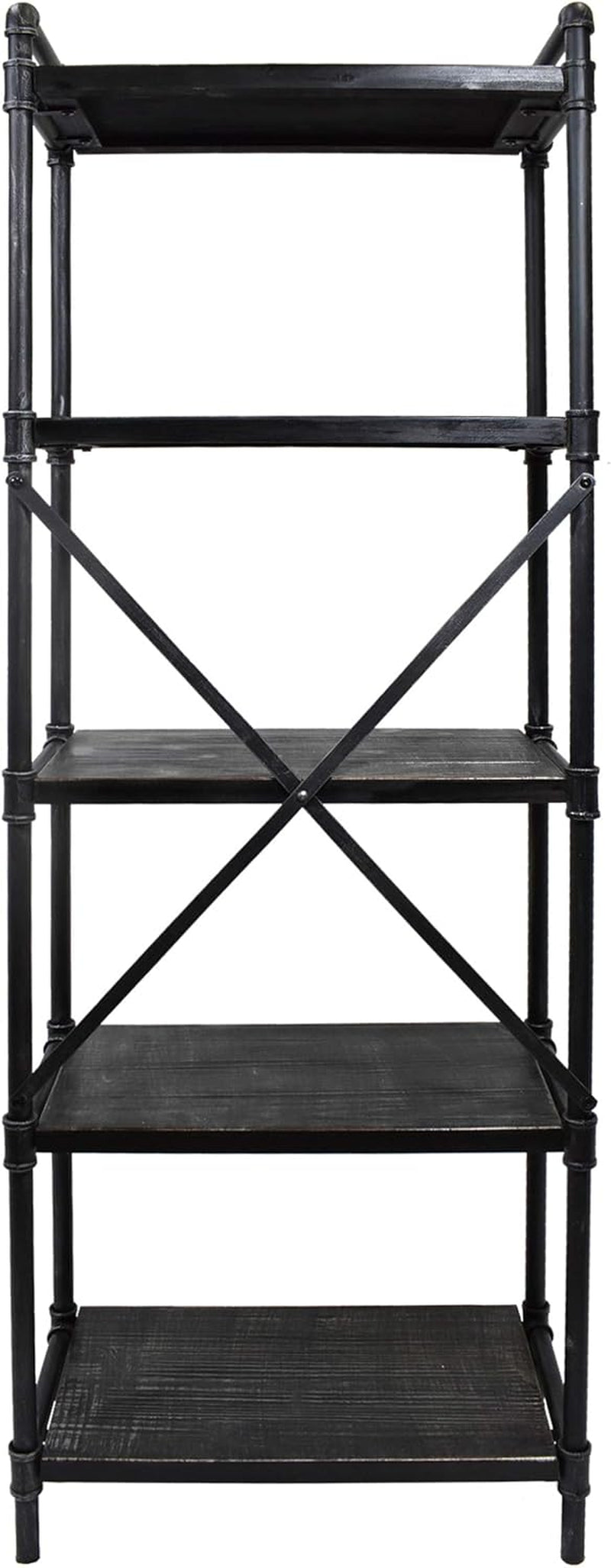 Lina Industrial Iron Five Shelf Bookcase, Gray and Pewter Finish