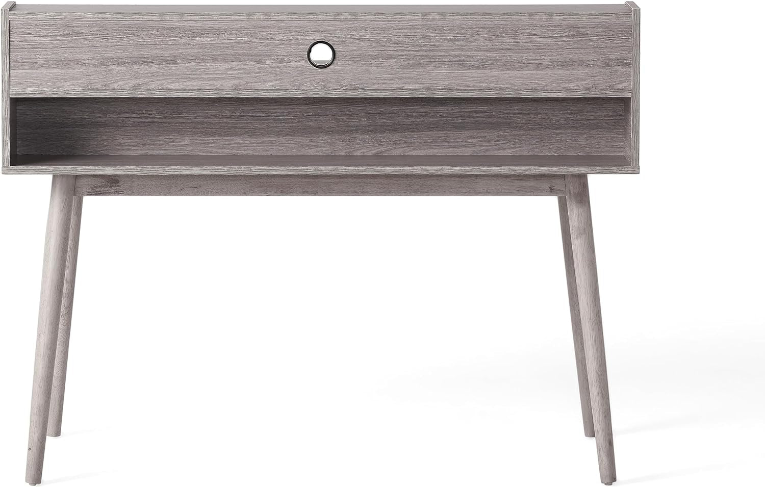 Brenda Mid-Century Modern Fiberboard Home Office Desk, Grey Oak Finish