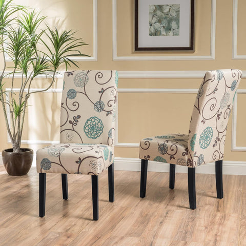 Pertica Fabric Dining Chairs, 2-Pcs Set, Polyester White and Blue Floral