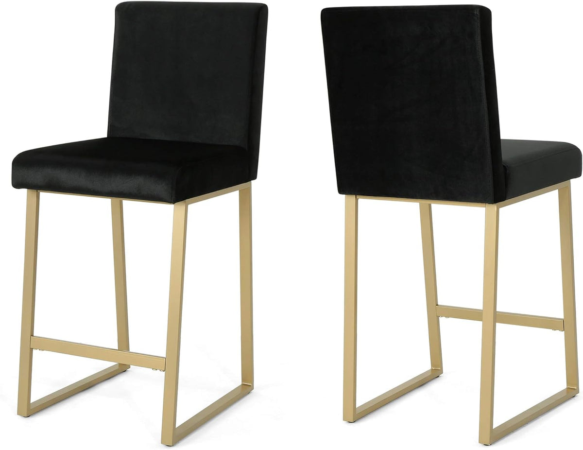 Great Deal Furniture Christopher Knight Home Lexi Modern Velvet Barstools, Black and Brass (Set of 2)