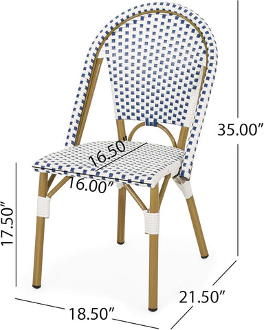 Philomena Outdoor French Bistro Chair (Set of 2), Blue + White + Bamboo Print Finish