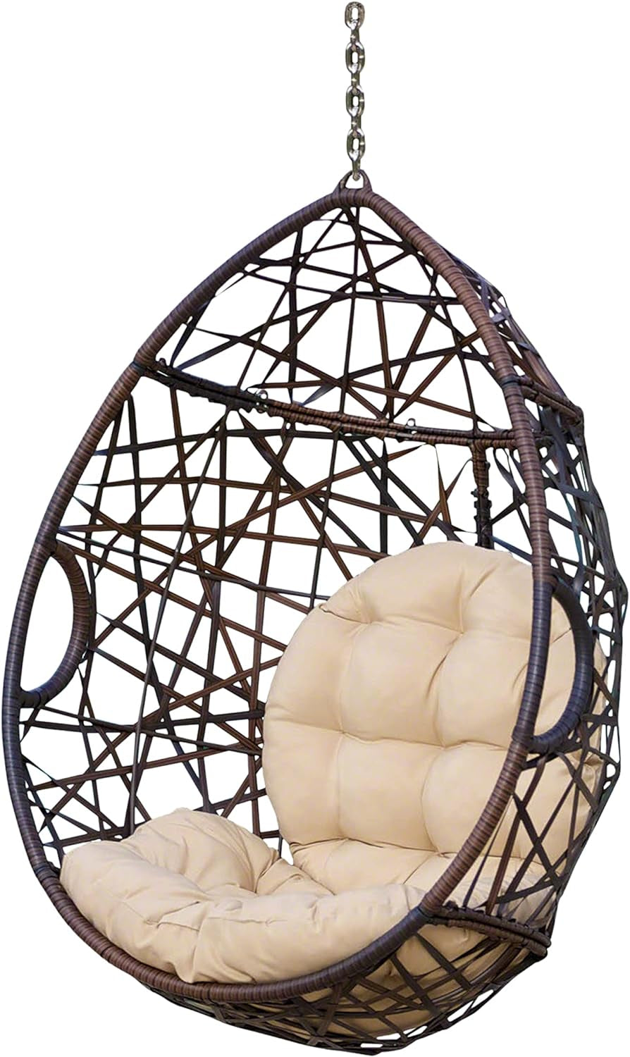 CKH Wicker Tear Drop Hanging Chair, Brown