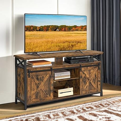 TV Stand for 65 Inch TV, Entertainment Center, TV Table and Console, TV Cabinet with Adjustable Shelves, Industrial Design, Rustic Brown and Black ULTV071B01