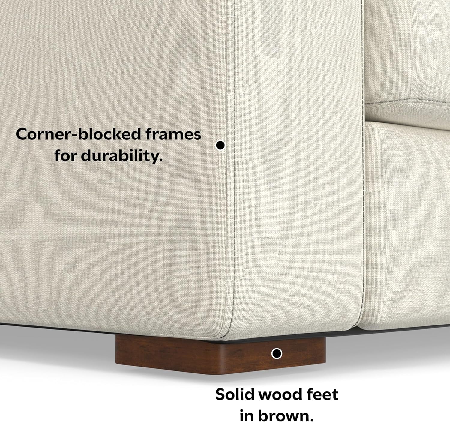 Charlie Left-Facing Sectional Sofa in 100% Recycled Polyester Tightly Woven Performance Fabric, Cream, 122-Inches Wide, Handcrafted Contemporary Style L-Shaped Couch with Chaise