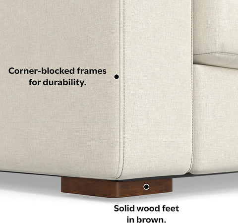 Charlie Left-Facing Sectional Sofa in 100% Recycled Polyester Tightly Woven Performance Fabric, Cream, 122-Inches Wide, Handcrafted Contemporary Style L-Shaped Couch with Chaise