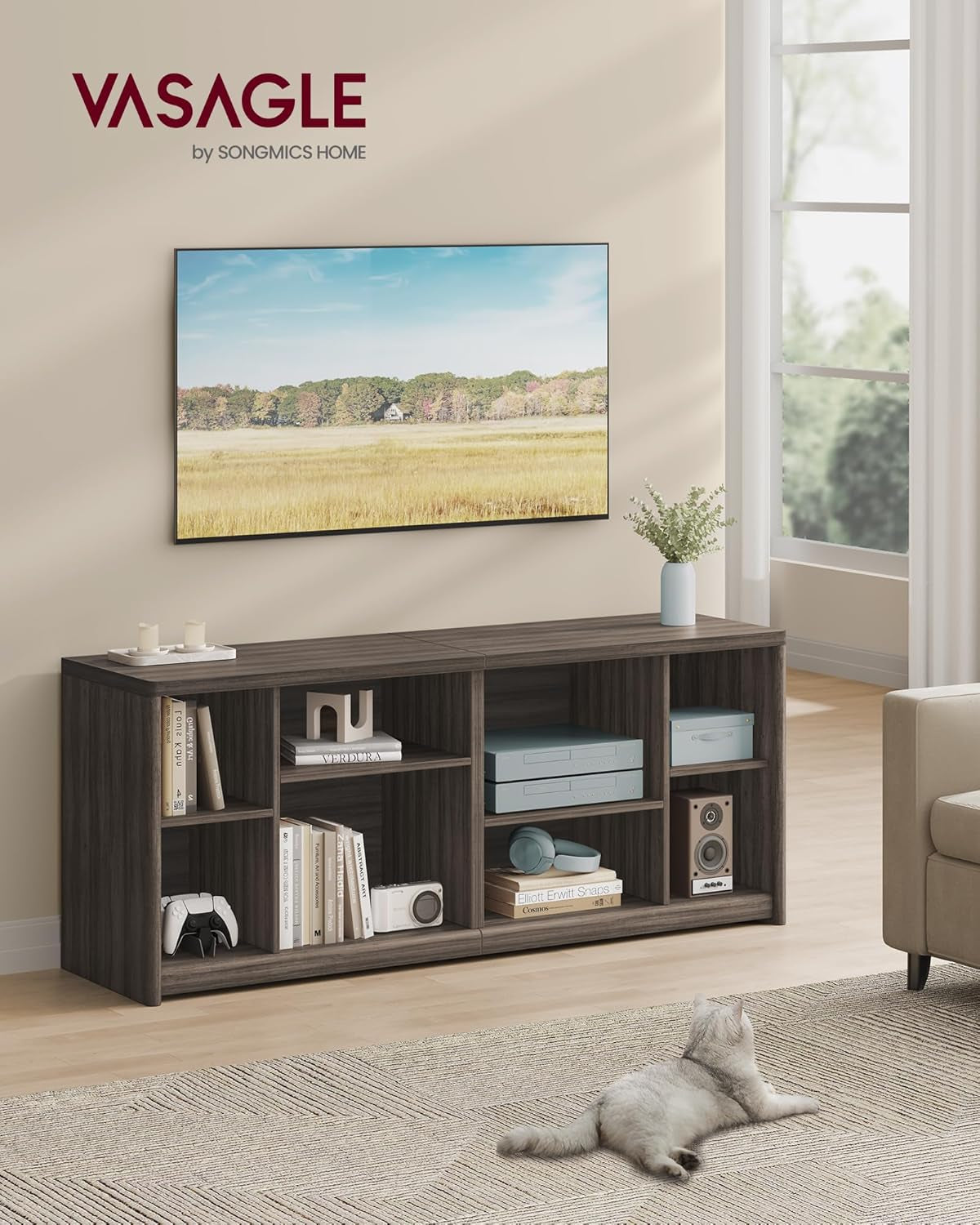 TV Stand for Tvs up to 65 Inches, Entertainment Center with Storage Shelves, TV Console Table, Easy to Assemble, TV Cabinet for Living Room, Bedroom, Chestnut Brown ULTV111K01