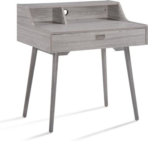 Ellison Mid-Century Modern Fiberboard Home Office Desk, Grey Oak Finish