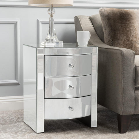 Roxie Mirrored Three-Drawer Side Table, Mirror