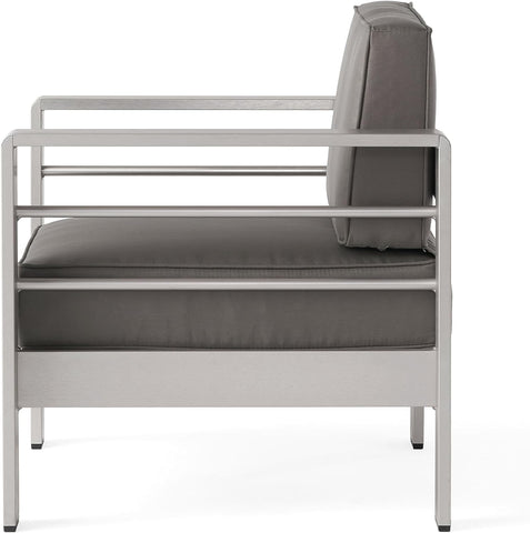 Cape Coral Outdoor Sofa and Chat Set with Lounges and Firepit, Khaki / Light Grey / Silver / Grey