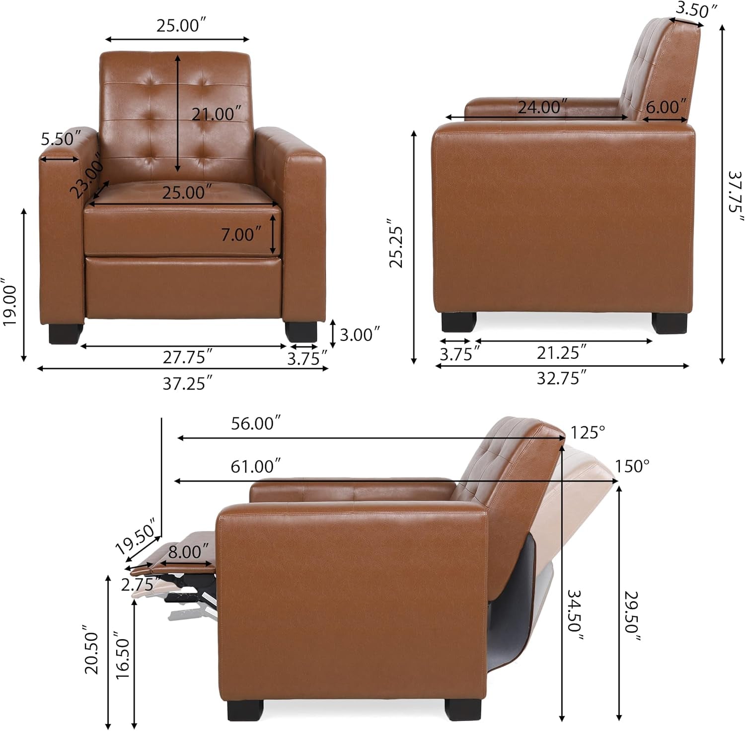 Craigue Recliner, Cognac Brown + Dark Brown