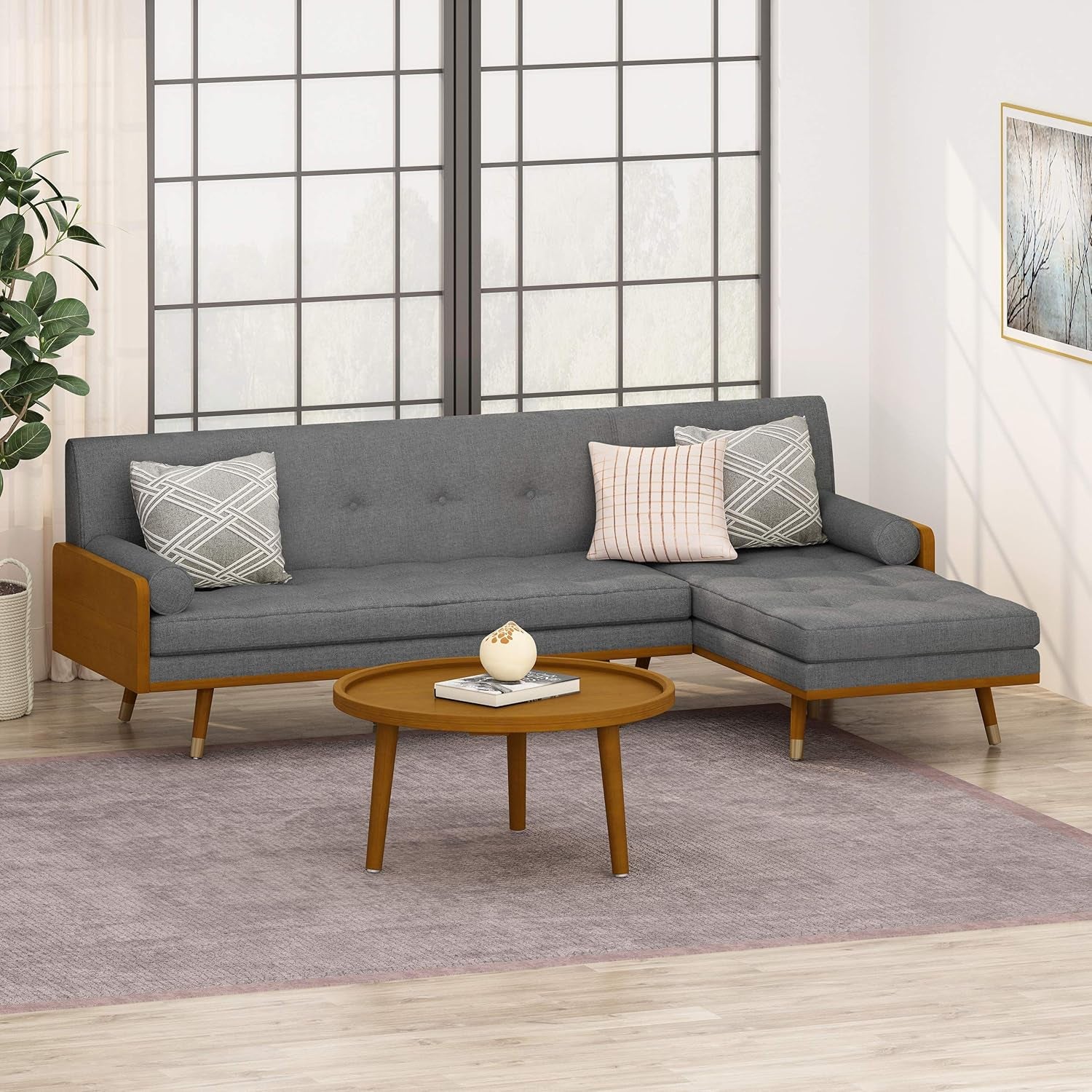 Harriet Sectional, Gray, Dark Walnut