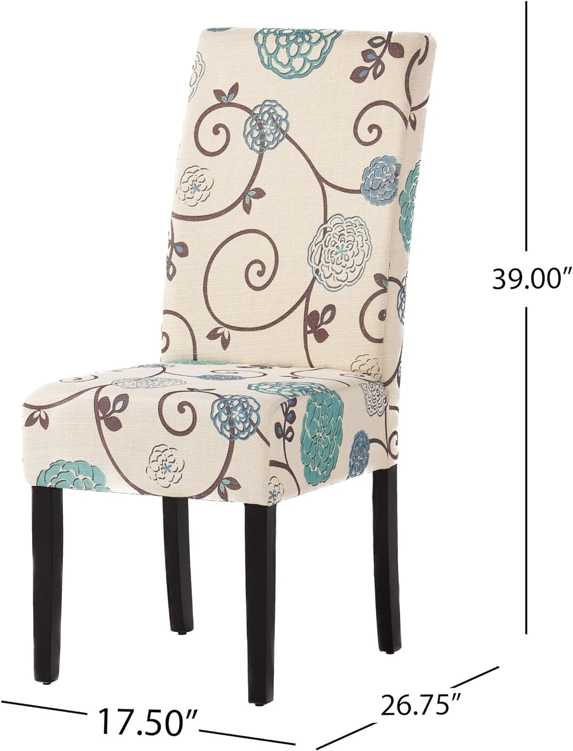 Pertica Fabric Dining Chairs, 2-Pcs Set, Polyester White and Blue Floral