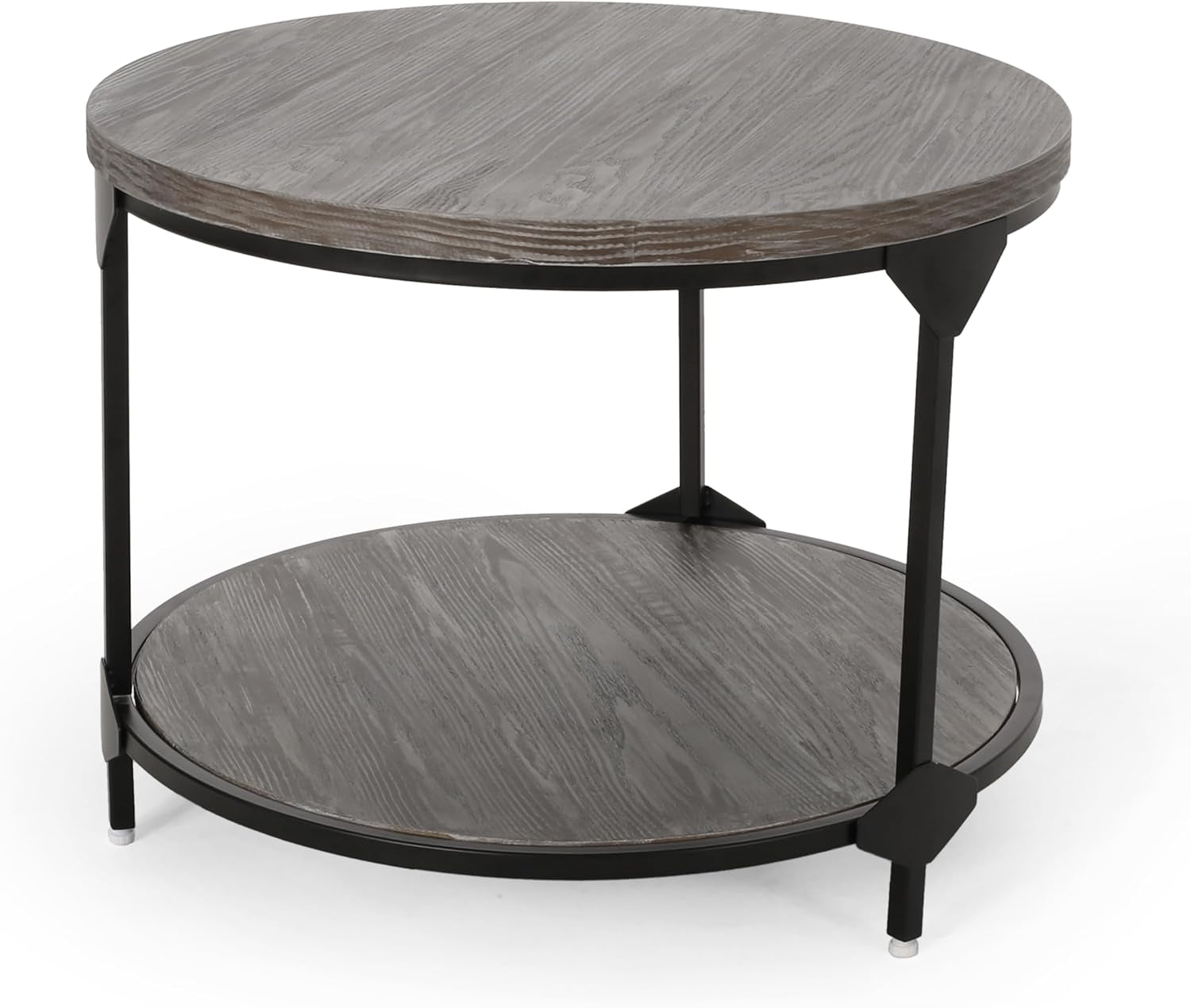 Modern Industrial Faux Wood round Coffee Table,Metal Wood Center Table,Wood Farmhouse Wooden Tea Table,Modern Minimalist Vintage Metal Cocktail Table,Gray and Black