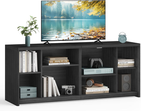 TV Stand for Tvs up to 65 Inches, Entertainment Center with Storage Shelves, TV Console Table, Easy to Assemble, TV Cabinet for Living Room, Bedroom, Ash Black ULTV111B01