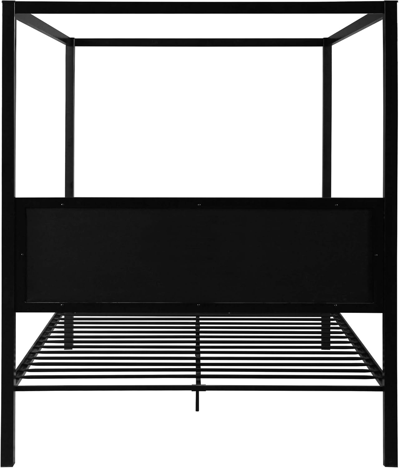 Kama Traditional Fabric Canopy Queen Bed with Iron Frame, Gray and Flat Black