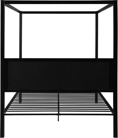 Kama Traditional Fabric Canopy Queen Bed with Iron Frame, Gray and Flat Black