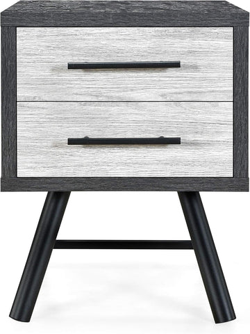 Harrison Mid-Century Modern Nightstand, Sonoma Gray Oak + Gray Oak + Black