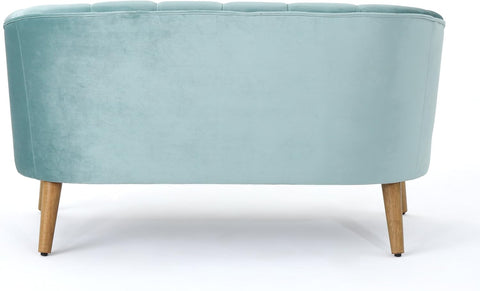 Amaia Modern Velvet Sofa, Seafoam Blue / Walnut