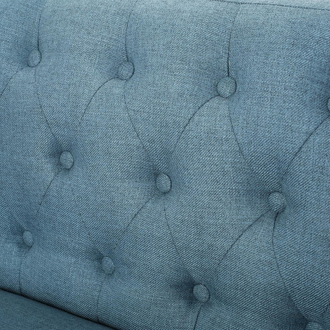 Bernice Mid-Century Modern Tufted Fabric Sofa, Blue / Natural